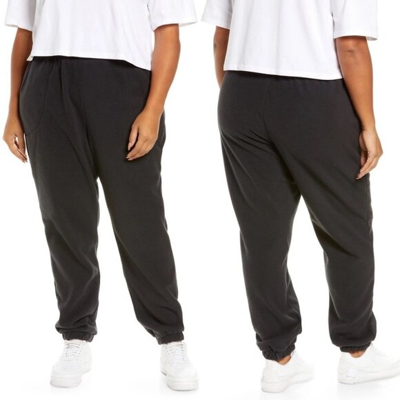 Nordstrom Zella Recycled Polar Fleece Black Joggers Large Sweatpants High Rise L - Picture 1 of 9